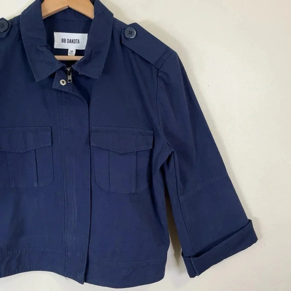 BB  Dakota Cropped Military Blue Zip Cotton Jacket - Picture 7 of 13